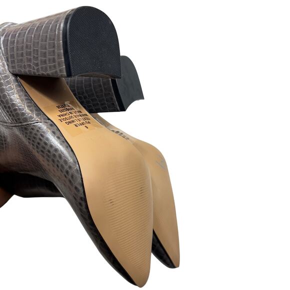 Express Size 6 Gray Croc Embossed Ankle Boots Block Heel Pointed Toe Zipper - Picture 5 of 10